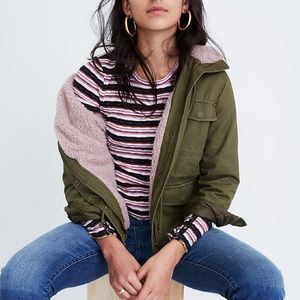 Madewell Olive Utility Jacket with Soft Pink Lining